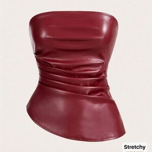 SHEIN Burgundy Leather Strapless Top